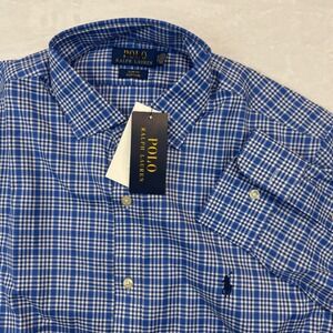 Polo Ralph Lauren Mens Slim Fit Easy Care Plaid Shirt Blue White 16.5 32/33 NEW